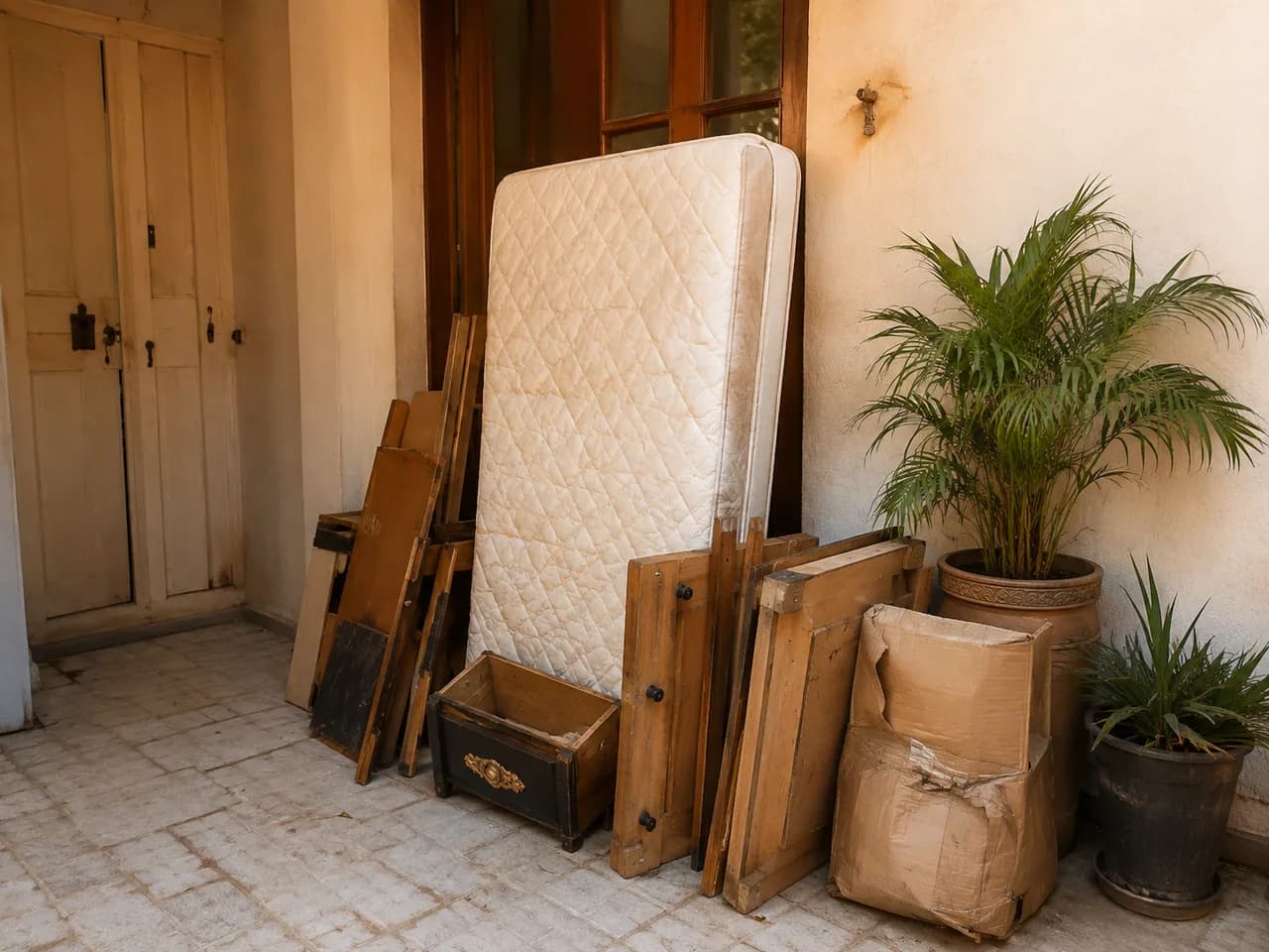 Matelas et meubles préparés pour enlèvement à Marrakech